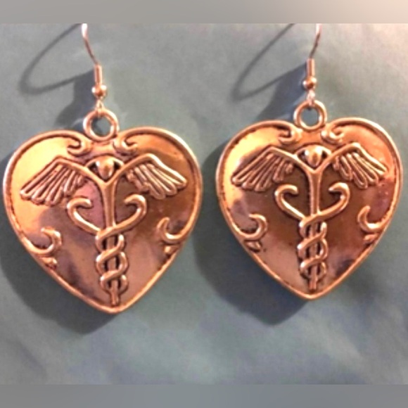 Large Heart Caduceus Earrings - Picture 1 of 1